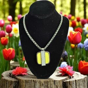 Ann Taylor Silver Necklace with Bright Yellow Accent